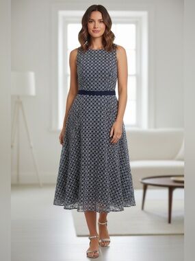 Ann‎ Taylor Wmn’s 8 Double Eyelet Sleeveless Midi Dress